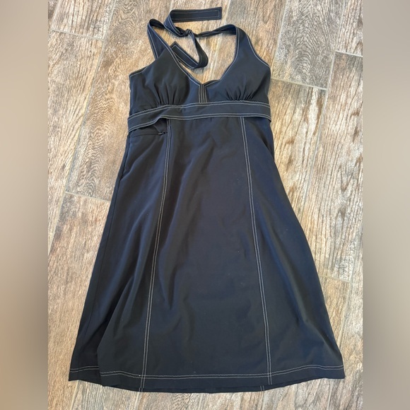 Athleta Dresses & Skirts - Athleta Pack Everywhere Black Halter Midi Dress with Contrast Stitching